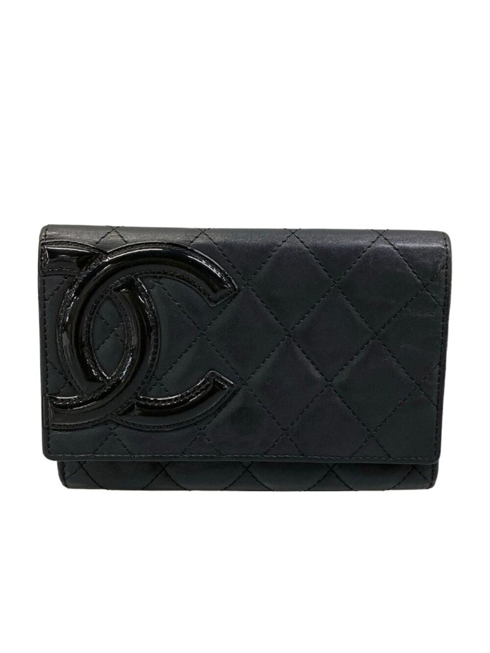 Chanel Wallet Cambon Line Black Silver Leather Lambskin